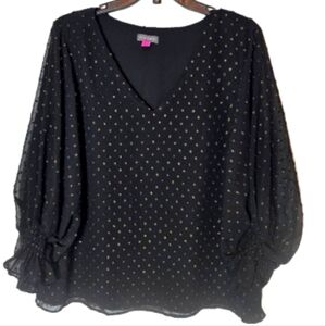 Vince Camuto Elegant Black and Gold Polka Dot Women's Top Size Large